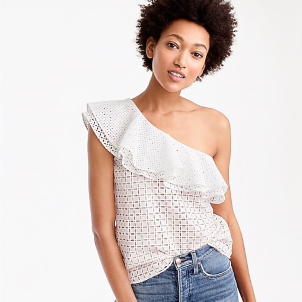 J. Crew One-Shoulder Ruffle Top in Eyelet sz 6